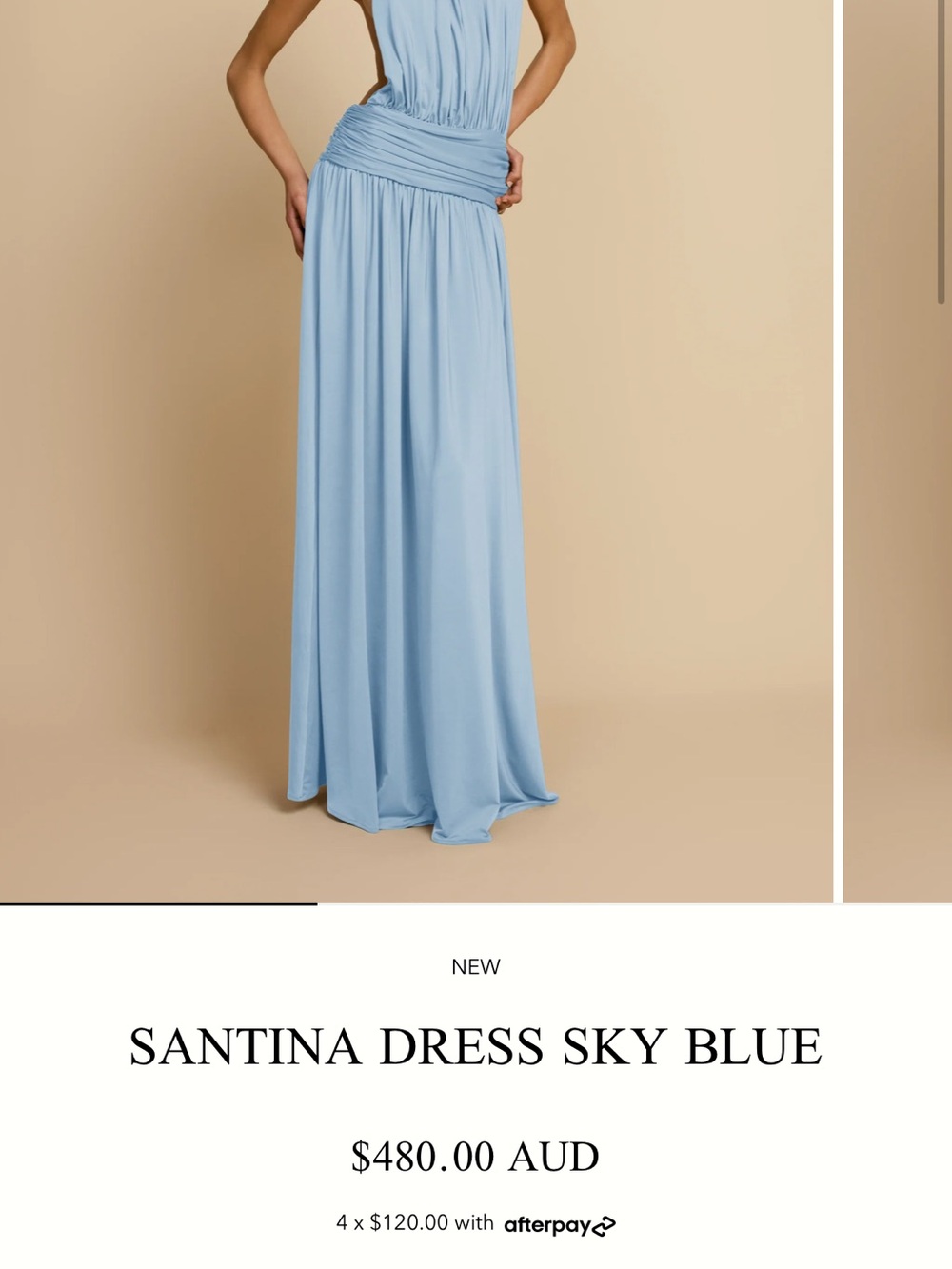 Santina Sky Blue Maxi Dress with Ruched Waist - Picture 3 of 5